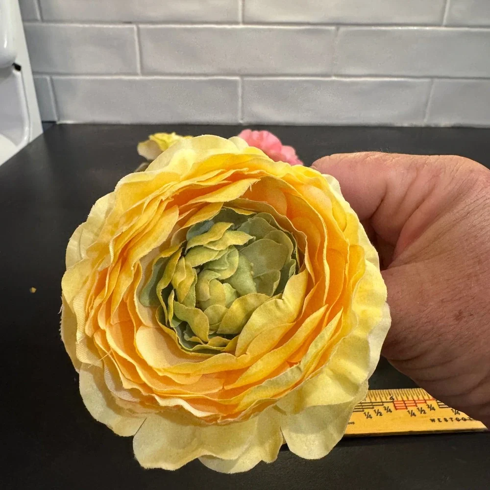 Napkin Rings Set of 6 Pink Yellow Floral Ranunculus Garden Party Decor